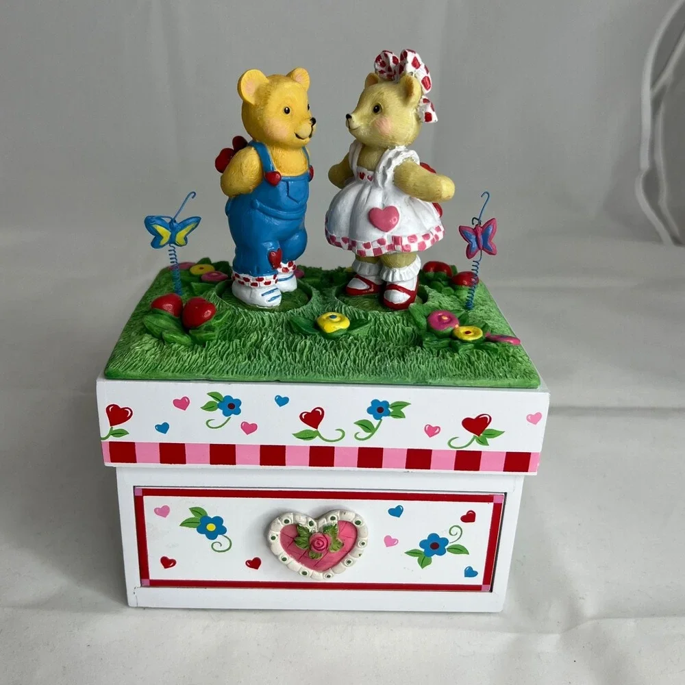 Avon  Kissing Bears Music Box Animated Rotating Teddy Bear Jewelry Box Works